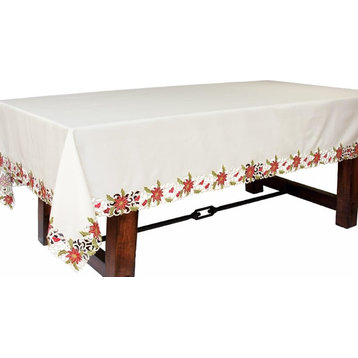Poinsettia Lace Embroidered Cutwork Tablecloth, 60"x84", 70x144