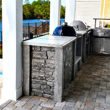 Poolside Custom Outdoor Kitchen with Built-In Grill & Bar Center