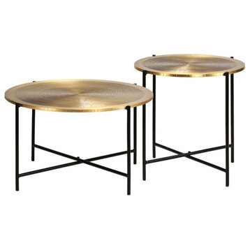 vidaXL Table Set 2 Piece Round Coffee Table Side Sofa Table Brass-covered MDF