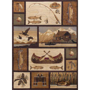 Cabin Getaway Novelty Lodge Pattern Brown Rectangle Area Rug 5' x 7'