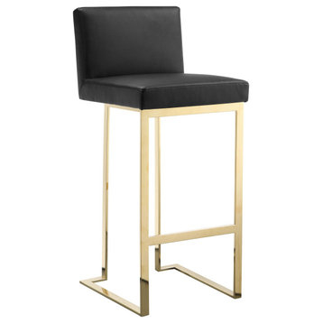 Dexter Bar Stool Faux Leather Black and Gold