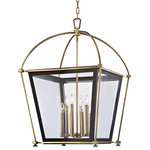 Hudson Valley Lighting - Hollis, 24" Pendant, Aged Brass Finish, Clear Glass Shade - Chic on strong, Hollis embraces the elemental beauty of an obsidian iron frame with the sleek feminine elegance of faceted metalwork. Shining panes of clear glass reflect the warm glow of Hollis's clustered candlesticks. The collection's striking contrasts bring fresh glamour to the treasured lantern motif.