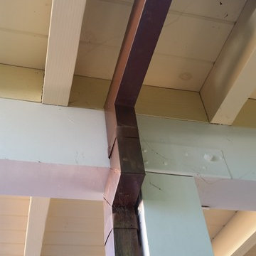 Aged Copper Box Gutter, 1 Year After Install, Brown Red,Green Patina. Venice CA.
