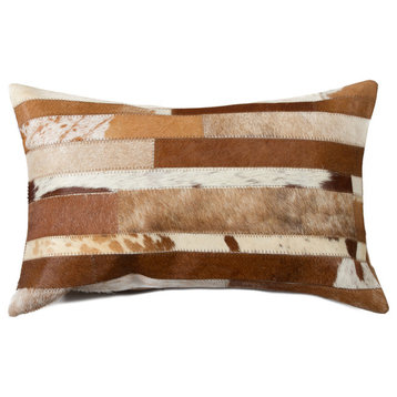 12"x20" Torino Madrid Cowhide Pillow, Brown and White