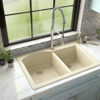 Karran Drop-In Quartz 33" 1-Hole 60/40 Double Bowl Kitchen Sink, Bisque