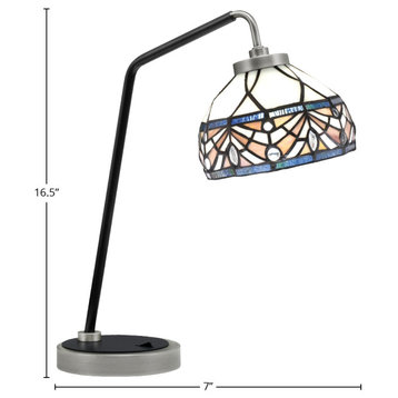 1-Light Desk Lamp, Graphite/Matte Black Finish, 7" Royal Merlot Art Glass