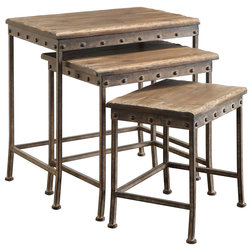 Industrial Coffee Table Sets Industrial Antique Brown Metal Nesting End Tables Set Wood Top Nailhead Trim