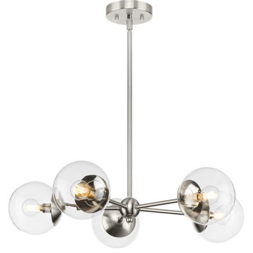 Atwell Collection Five-Light Brushed Nickel Mid-Century Modern Chandelier