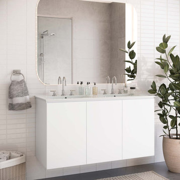 Bryn 48" Wall-Mount Double Sink Bathroom Vanity, White White