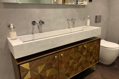 Lakeside bathroom renovation, Limestone Prima Corian Trough