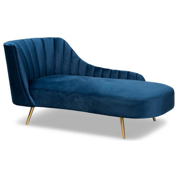 Kailyn Glam and Luxe Navy Blue Velvet Fabric Upholstered and Gold Finished...