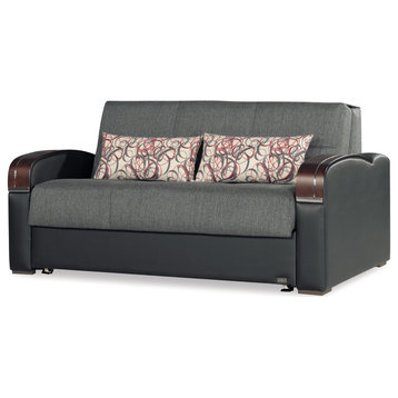 Modern Sleeper Loveseat, Elegant Arms & Stitched Padded Polyester Seat, Gray