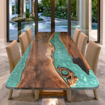 Peacock Blue River Epoxy Tabletop | Black Walnut | Handcrafted for Modern Luxury