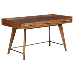 Recycled Teak Wood Brux Art Deco Writing Desk with 3 Drawers by