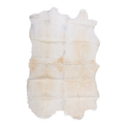 Premium GOAT Hide Patchwork Area Rug / 7'3" x 4'7" / Light Gray / Hand Made in E - Area Rugs