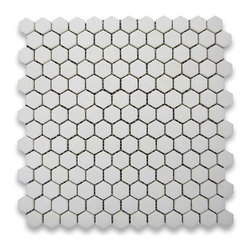 Stone Center Online - Thassos White 1 inch Hexagon Mosaic Tile Honed - Marble from Greece - Mosaic Tile
