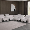 Giovanni 8-Piece 4-Power Reclining Italian Leather Sectional, Light Gray