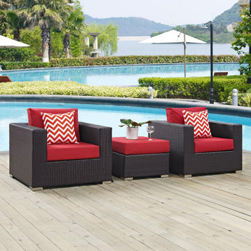 3 Pieces Patio Set, Chairs With Padded Seat & Square Corners
