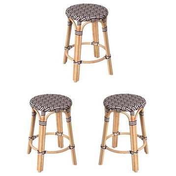 Home Square 24" Rattan Round Counter Stool in Burgundy - Set of 3