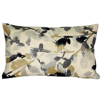 Pillow Decor, Linen Leaf Graphite Gray Throw Pillow 12x20