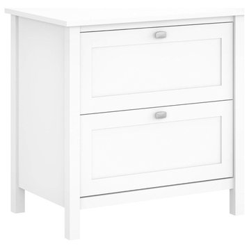 Contemporary Filing Cabinet, Wooden Construction With 2 Drawers, Pure White