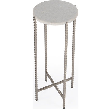 Nigella Round Marble & Metal Accent Table, White Marble