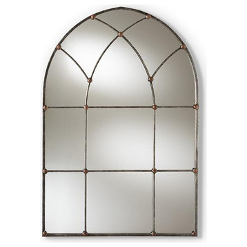 Tova Vintage Farmhouse Antique Silver Finished Arched Window Accent Wall Mirror