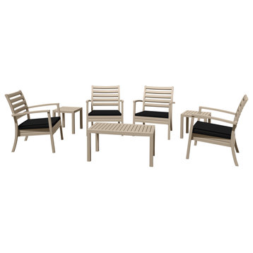 7-Piece Artemis XL Club Seating Set Taupe With Acrylic Fabric Black Cushions