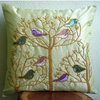Green Art Silk 18"x18" Multicolor Pigeon Pillows Cover, Pigeon Love