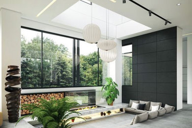 Design ideas for a large modern formal enclosed living room.