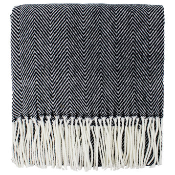 Herringbone Fringed Throw Blanket - 50"W x 60"L, Black