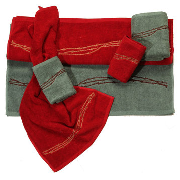 Embroidered Barbwire Towel Set, Red, 3 Piece