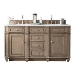 60 inch Antique Double Sink Bathroom Vanity Whitewashed Walnut Finish - Bathroom Vanities And Sink Consoles