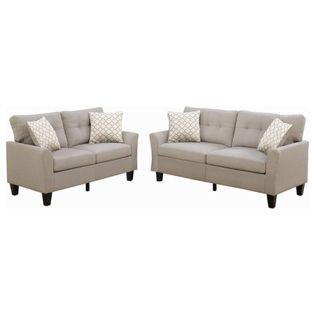 Poundex Furniture 2 Piece Fabric Sofa Loveseat Set in Beige Color