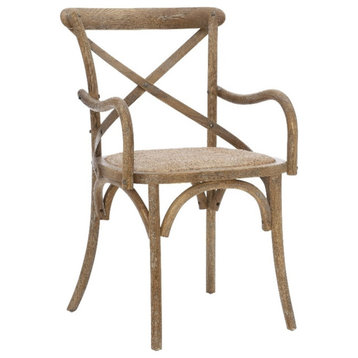 Linon Dallas Elm Wood and Rattan X Back Arm Chair in Ash Gray
