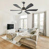 60" Solid Wood 6-Blade Smart LED Ceiling Fan With Remote and Light, Black