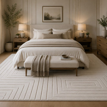 Hand-Knotted Modern Grey Carved Geometric Rugs