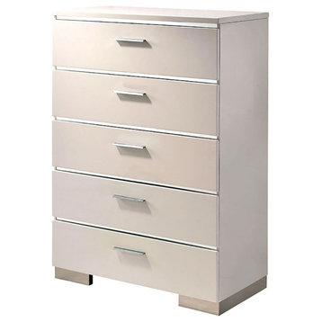 5 Drawers Wooden Chest, White Finish
