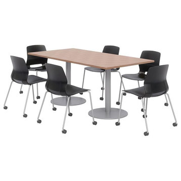 36 x 72" Table - 6 Lola Black Caster Chairs - Cherry Top - Silver Base