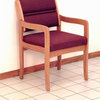 Solid Wood Arm Chair w Soft Upholstered Seat & Back, Cream Vinyl