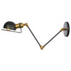 1-Light Swing Arm Metal Shade Industrial Wall Sconce, Black+gold