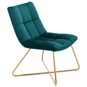 Square Tufted Velvet Lounge Chair, Atrovirens
