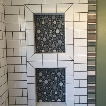 White Subway Tile Shower with Glass Trim