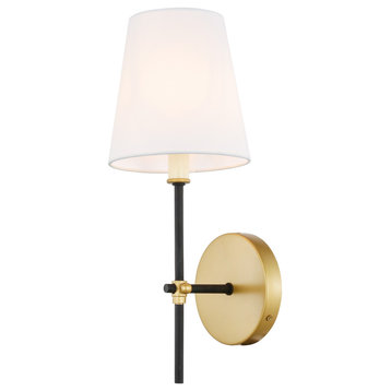 Brass And Black Finish And White Shade 1-Light Wall Sconce