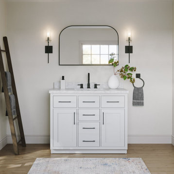 The Hudson Bathroom Vanity, White, 42", Single Sink, Freestanding