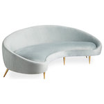 Jonathan Adler - Ether Curved Sofa, Bergamo Azure - A curved sofa announces to the world that you are on the varsity decorating squad. Airy yet edgy, our Ether Curved sofa is upholstered in heavenly azure or cool and collected graphite velvet, and perched on polished brass stiletto legs.