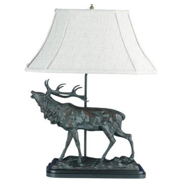 Sculpture Table Lamp Calling Elk Rustic Mountain Hand Painted OK