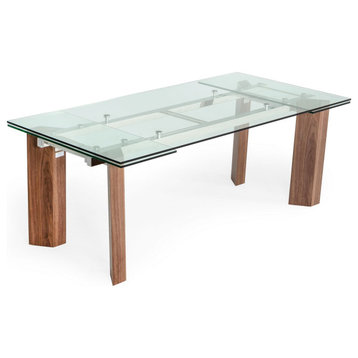 79"- 110" Monte Extendable Walnut & Glass Dining Table