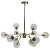 Bistro Clear Glass Globe Chandelier, 12-Light Multiple finishes, Antique Brass