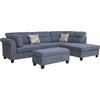 Diego Fabric Sectional Sofa With Right Facing Chaise, Storage Ottoman, Gray